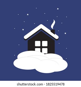 Schneebedeckte, gemütliche Haussymbol. Vektorwintergrafik.