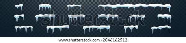 snowcap ice cap snowdrift with icicles\
template isolated vector set. winter season snow\
mockup