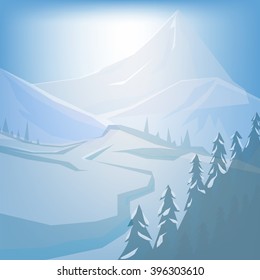 Snowcapped high mountain peaks in the italian french alpine arc Torino, Italy. Cartoon Vector Illustration.