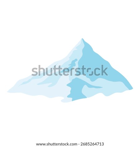 Snow-capped mountain on a white background. Snowy rocky cliffs isolated cartoon icon. Mount ridge, hiking and climbing expedition scenery, wildlife winter peaks.