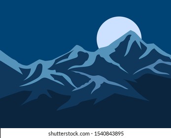 snow-capped mountain peak with moon