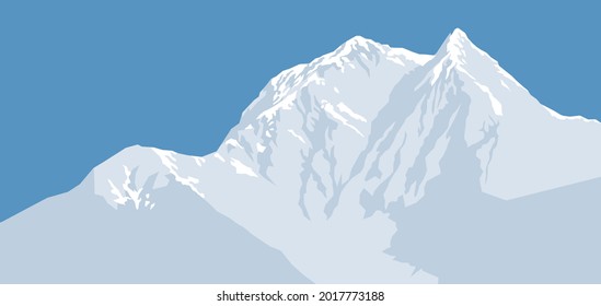 Snow-capped mountain peak. Mountain range. Vector image for prints, poster and illustrations.