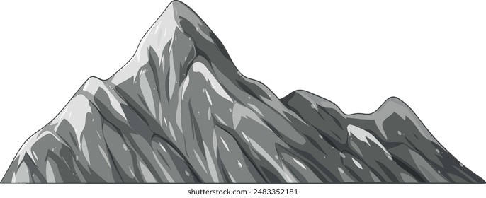 Snow-capped mountain range in grayscale illustration