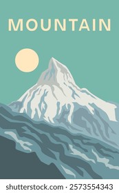 snowcapped mountain under a pale sun poster vector illustration design