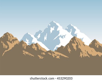 montañas nevadas y rocas marrones - fondo vectorial 