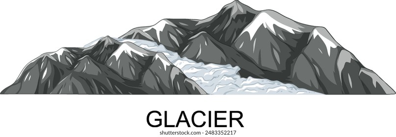 Snow-capped mountains with flowing glacier