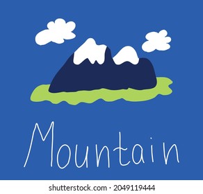Snow  capped mountains are hand  drawn in the doodle style  Mountain landscape  Vector illustration