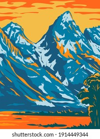 Snowcapped Peaks of Grand Teton National Park Located in Wyoming United States of America WPA Poster Art 