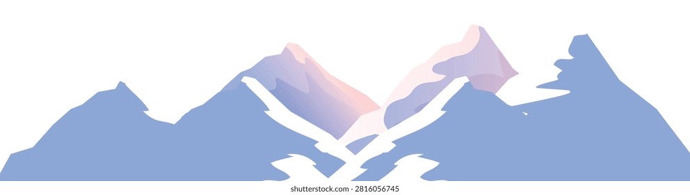 Snow-capped peaks of mountains White backdrop with isolated rocky cliffs covered in snow.