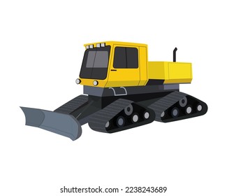 Snowcat. Industy vehicle with a bucket for snow removal. Flat vector illustration isolated on white background