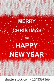 Snow-covered fir branches, snow, happy New year and Christmas