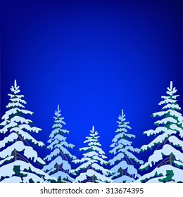 Snow-covered fir on the background of night sky