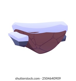 Snow-covered floating land platform. Isolated on a white background vector illustration of a rocky landmass with white snow on top, isolated on a white background. Ideal for game backgrounds