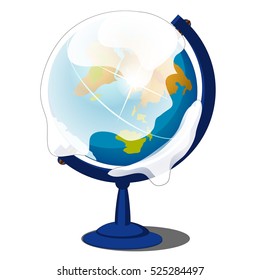 Snow-covered globe isolated on a white background. Vector illustration.
