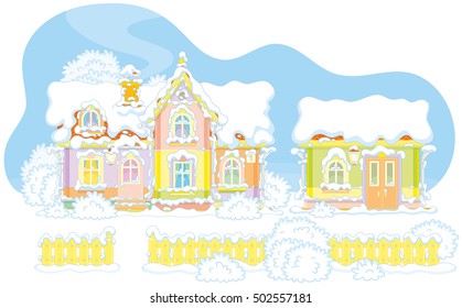 Snow-covered house of Santa Claus and his workshop at the North