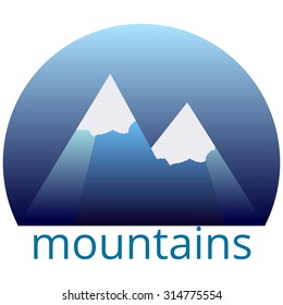 Snow-covered mountain peaks, logo, label. Two mountains on a blue background. Vector illustration.