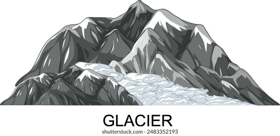 Snow-covered mountains with a flowing glacier