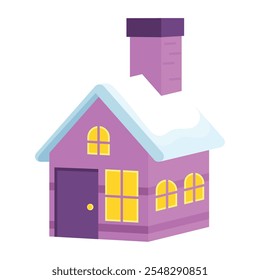 Snow-covered purple house with chimney, Vector