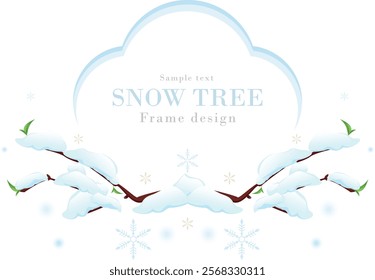 Snow-covered tree branches frame series-02 | Winter snow vector illustration