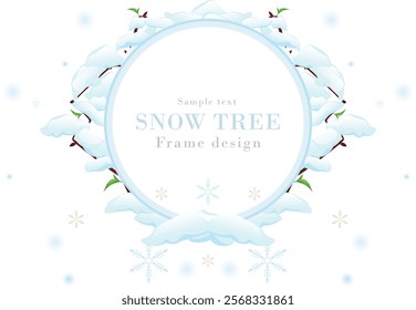 Snow-covered tree branches frame series-03 | Winter snow vector illustration