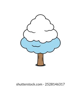 Snow-covered tree winter landscape vector illustration, perfect for seasonal designs and holiday decorations. Ideal for nature-inspired prints and festive decor in digital formats.