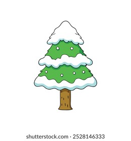 Snow-covered tree winter landscape vector illustration, perfect for seasonal designs and holiday decorations. Ideal for nature-inspired prints and festive decor in digital formats.