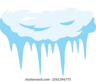 Snowdrift featuring hanging icicles, isolated against a white background, creating a winter wonderland. Perfect for Christmas and New Year designs, evoking seasonal cheer