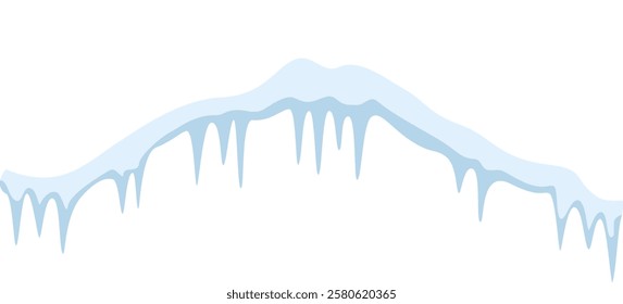Snowdrift featuring icicles hanging down, isolated against a white background, serving as a winter decoration element. Capturing the essence of cold, frozen nature in vector illustration