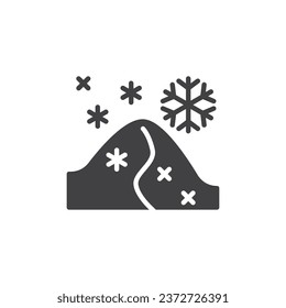 Icono vector Snowdrift y copos de nieve. signo plano relleno para concepto móvil y diseño web. Icono de glifo de nevado de invierno. Símbolo invernal, ilustración del logotipo. Gráficos vectoriales