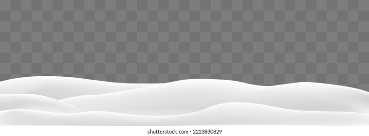 Snowdrifts isolated on png background. Snow landscape decoration, frozen hiils. Empty snowbanks field. Christmas vector illustration. Transparent background.