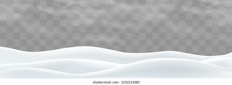 Snowdrifts isolated on png background. Snow landscape decoration, frozen hills. Empty snowbanks field. Christmas vector illustration. Transparent background.