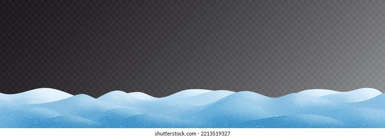Snowdrifts on transparent background, panoramic image, winter illustration