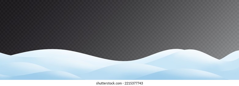 Snowdrifts on transparent background, panoramic image, winter illustration