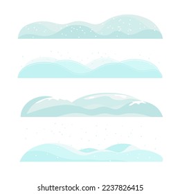 Snowdrifts, snow. Vector set in the flat style. Design elements. Pattern