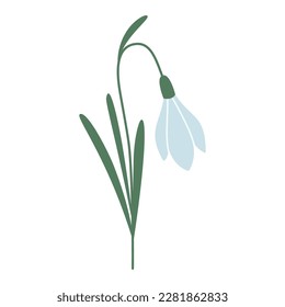 Schneetropfen, erste Frühlingsblumen, Cartoon-Stil. Moderne, moderne Vektorgrafik einzeln auf weißem Hintergrund, handgezeichnet, flaches Design.
