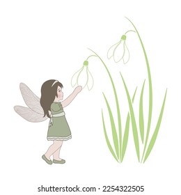 snowdrop flower and baby girl fairy