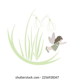 snowdrop flower and baby girl fairy