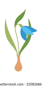 Snowdrop flower with bulb flat icon Bloom stem and leaves. Vector illustration