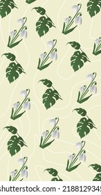 flor de nevada y fondo de pantalla móvil monstera en ilustración vectorial