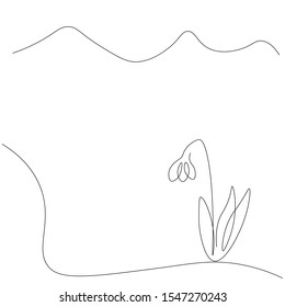 Snowdrop flower one line drawing, floral design vector illustration