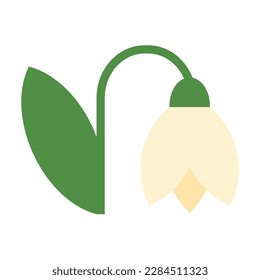 Snowdrop flower. Spring flower with leaves abstract geometric style. Simplicity cute plant, creative childish illustration. Isolated vector on white. Best for minimalistic design