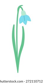 Snowdrop isolated on a white background. Colored icon, vector illustration in a flat style. Early spring flower, Easter time. Mother's day spring holiday illustration. Galánthus nivális.