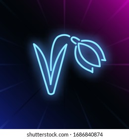 Snowdrop neon sign. Spring design element. Night bright neon sign, colorful billboard, light banner. Vector illustration in neon style.