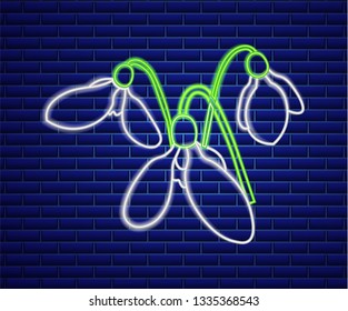 Snowdrop neon sign Vector. Spring design element. Night bright neon sign. colorful board. Glowing banner. Floral template illustrations