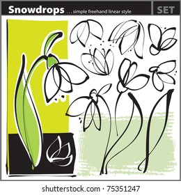 Snowdrop set (freehand drawing style)