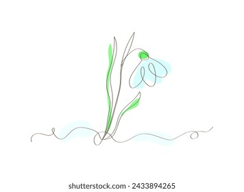 A snowdrop sign in a linear style, isolated on a white background. Vector design