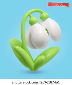 Snowdrop, spring flower. 3d vector cartoon icon