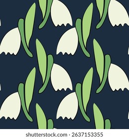 Snowdrop stylized drawing seamless pattern
