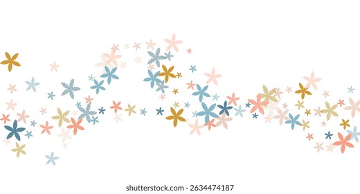Snowdrop stylized flowers vector illustration. Gentle garden floral elements scattered. Mother's Day backdrop. Childish flowers Snowdrop abstract blossom. Striped petals.