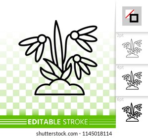 Snowdrop thin line icon. Outline web sign of flower. Organic plant linear pictogram with different stroke width. Simple vector symbol transparent background. Snowdrop editable stroke icon without fill